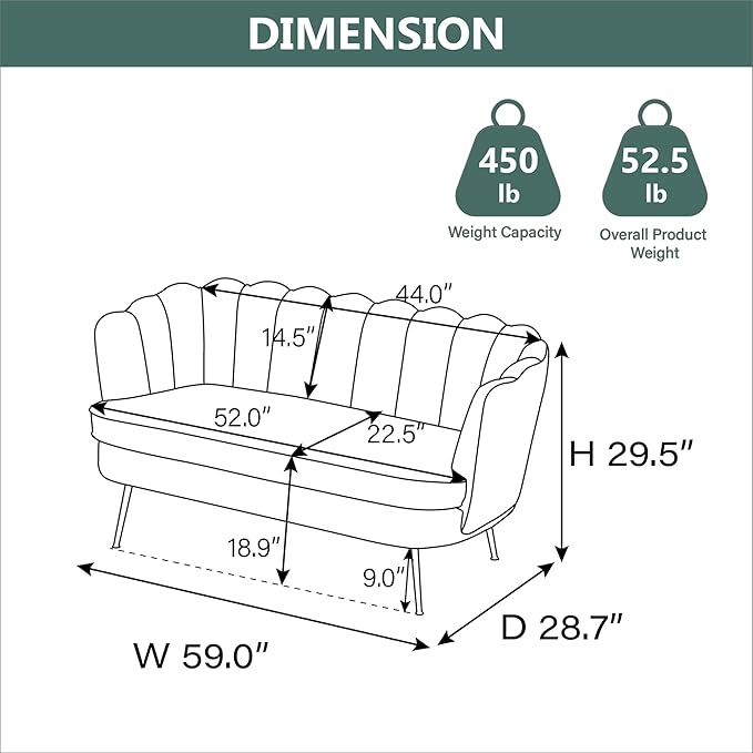 Chifee &amp Vingol Upholstered Small Loveseat for Small Space with Golden LegsGreen