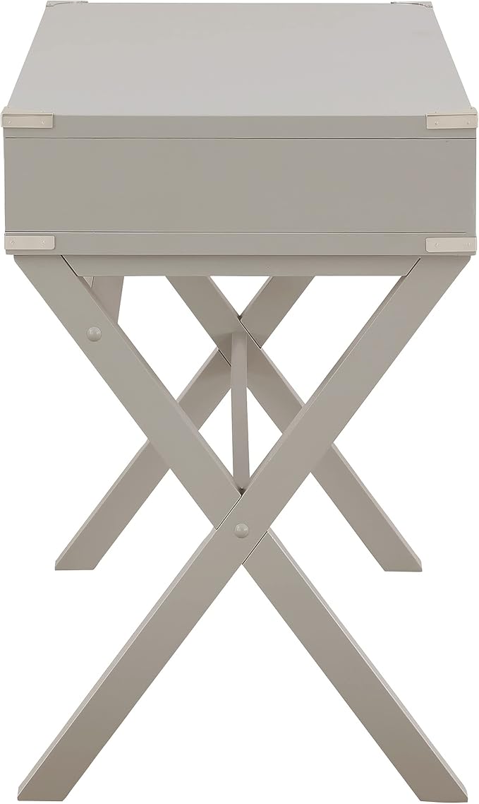 OSP Home Furnishings Wellington 46-Inch Writing Desk with Power Hub and 3 Storage Drawers Grey