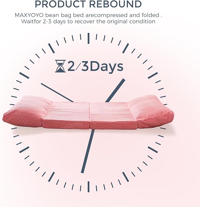 MAXYOYO Folding Sofa Bed Extra Thick and Long Floor Sofa Convertible Sleeper Chair with Washable Cover Floor Couch Lounge Bean Bag Bed for Living Room Pink 54x95 Inch