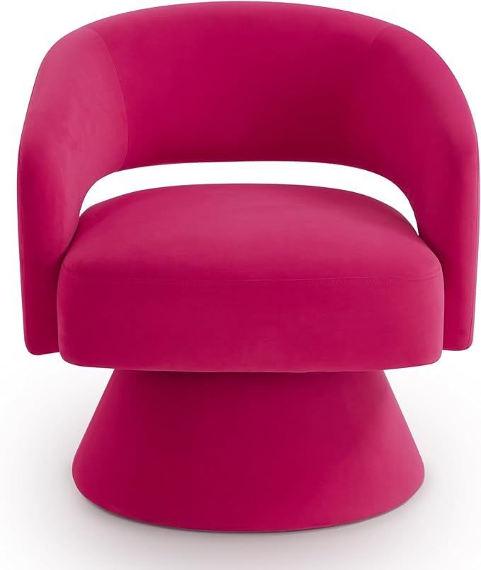 Modern Swivel Barrel Chair Upholstered Velvet Round Accent Chairs360 Degree Comfy Swivel Chair with Open Backrest Single Chair Armchair for Living Room Bedroom Homerest Rose Pink