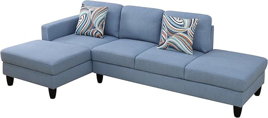 L Shape 2-Piece Home Modular Sectional Sofa Comfy Cozy Corner Sofas Small Fabric Couch with Pillow for Modern Living Room/Bedroom/Office/Apartment Grayish-Blue Calico