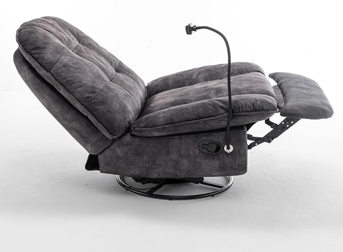 Swivel Rocker Recliner Chair for Adult Oversized Armless Recliner with Phone Holder Comfy Swivel Glider Recliner Velvet Reading Chair for Living Room (Black)