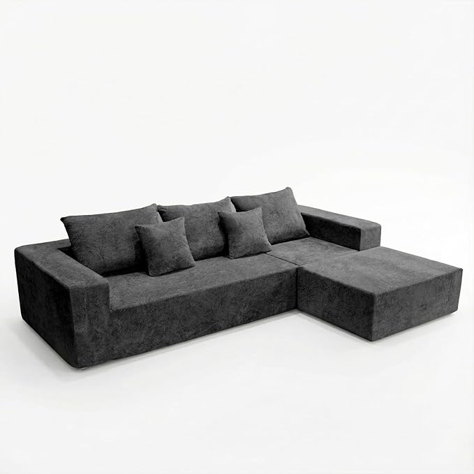 Sytopia 109 L-Shaped Cloud Couch Boneless Modular Sectional Sofa with Deep Seat for Living Room Bedroom Modern Floor Couch Chenille Comfy Sleeper Futon Sofa Bed 40D Foam Furniture Left Facing