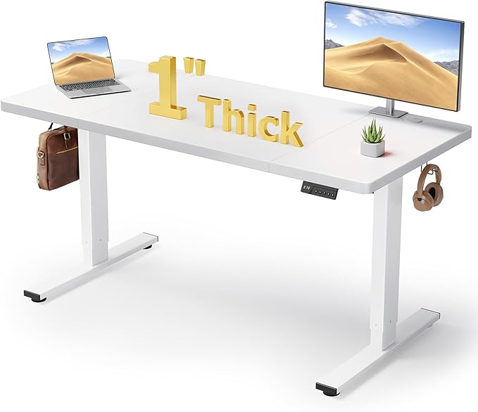SIAGO Electric Standing Desk Adjustable - 60x28 Inch Sit Stand Desk with 1 Inch Thick Tabletop Double Beam Frame 3 Memory Height Adjustment Cable Management for Home Office