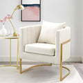 X-VOLSPORT Velvet Accent Chair Modern Barrel Arm Chair for Living Room/Bedroom/Guest Reception Upholstered Club Armchair with Pillow &amp Gold Base White