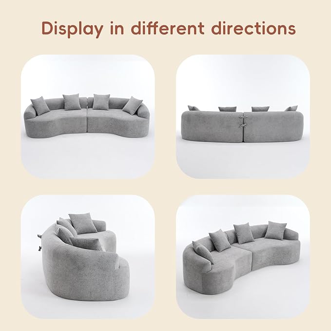 110 Curved Sectional Sofa with 4 SeaterCurved Sofa for Living RoomModern Sectional Couch Boneless SofaWood Grain Chenille Fabric No Installation Requirement