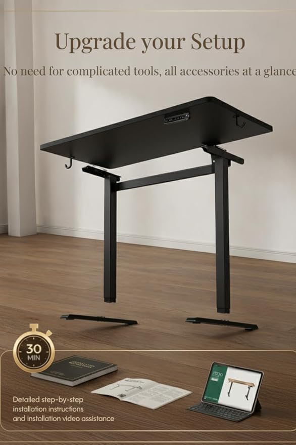 BANTI One-Piece Standing Desk Adjustable Height Stand up Home Office Desk 48x24 Inch Electric Standing Computer Desk with 4 Memory Presets Headphone Hook Black