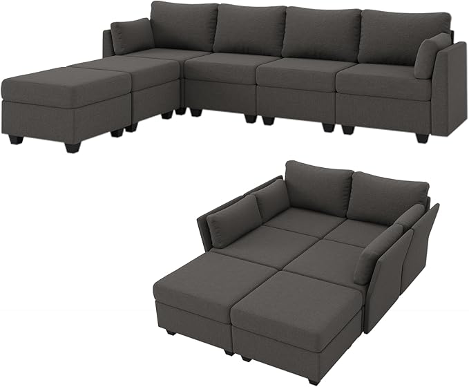 114.17 Modular Sectional Sofa 6 Seat Modular Couch with Storage Memory Foam Convertible Sectional Couches for Living Room U Shaped Comfy Modular Sofa with Chaise Dark Grey