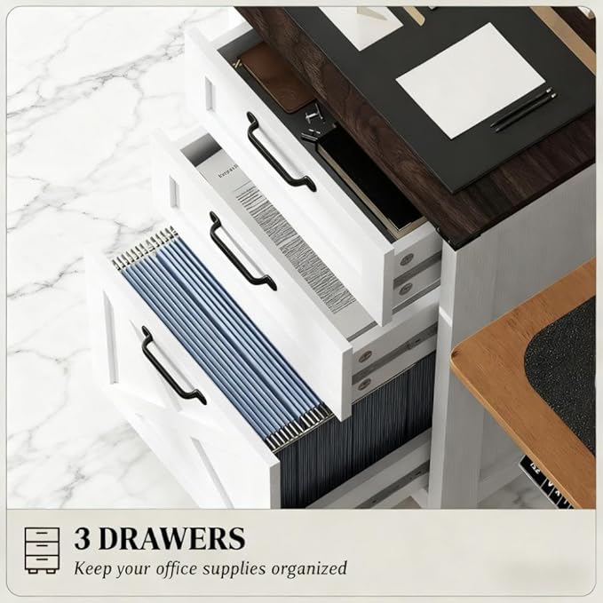 File Cabinet with Lock 4 Drawer Small Storage Cabinet Organizer Under Desk Locking Drawers Filing Cabinets for Home OfficeBrownDistressedWhite