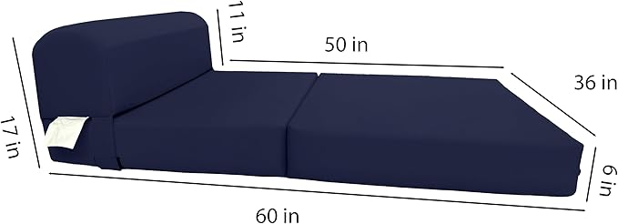 D&ampD Futon Furniture Sleeper Chair Folding Foam Bed Portable Studio Guest Sofa Beds 6 x 36 x 70 Navy Blue