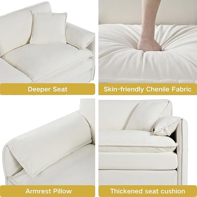 Cilee Sofa Accent Chair 41.73 Deep Seat Reading Couch Cloud Single Sofa with Pillow &amp Storage Pocket Comfy Arm Chairs for Living Room Bedroom Office Apartment Chenille Beige
