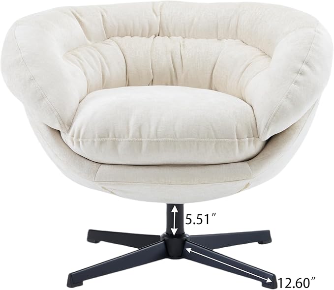 Christopher Knight Home 360° Swivel Club ChairChenille Upholstered Accent Chair with Removable Cushion Round Office Chair with Black Metal BaseBeige