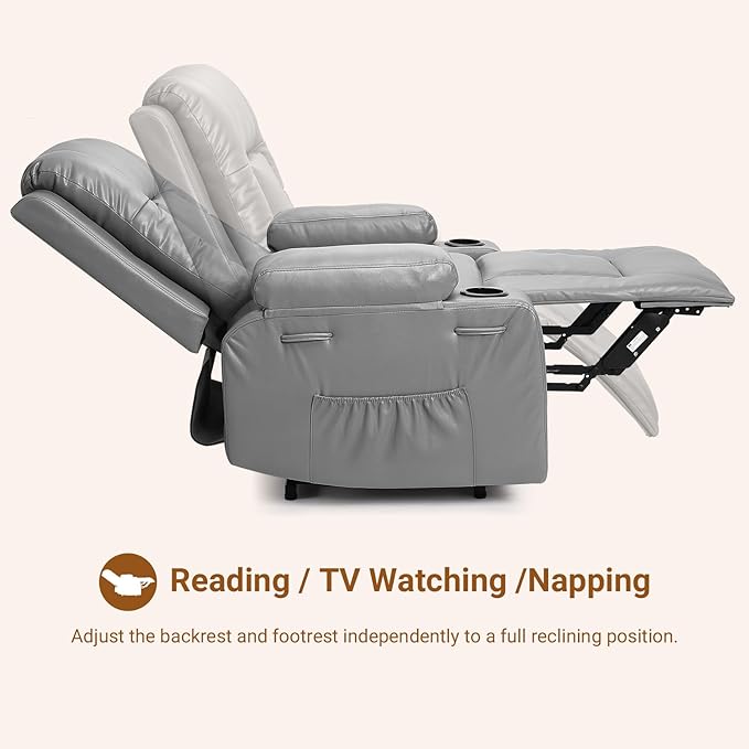 Power Lift Recliner Chair with Massage for Elderly Ergonomic Lounge Chair Classic Single Sofa with 2 Cup Holders Side Pockets Home Theater