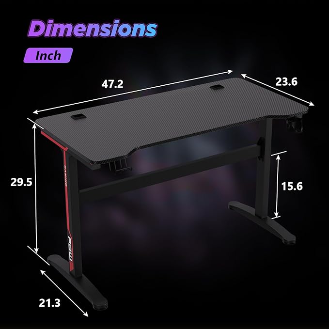 FDW 47 Inch Gaming Desk with Large Desktop Computer Desk Student PC Desk Extra Large Modern Ergonomic Racing Style Table Workstation for Adult TeensBlack