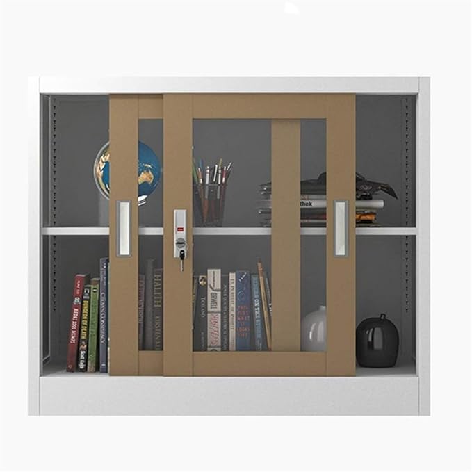 File Cabinet Glass Sliding Door File Cabinet with Lock File Cabinet Information Cabinet Under Desk Storage(Color:B)