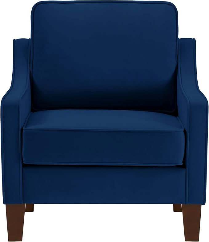 Generic Modern Armchair Living Room Single Seat Sofa Chair with Wooden Legs Upholstered Velvet Accent Chair for Living Room BedroomTaupe (Navy)
