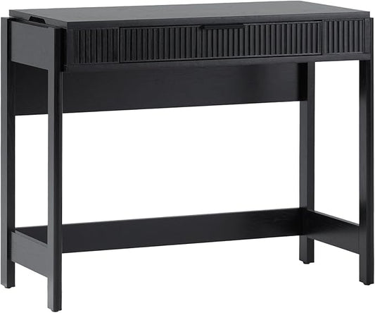 Walker Edison Transitional Style Furniture Reeded Detail Lift-Top Desk with Drawer and Storage Cubby Sitting to Standing Desk Soft Self-Close Desktop 38 Inch Black