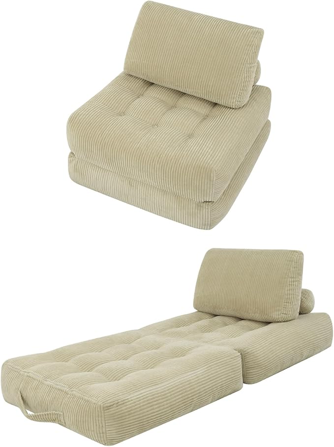 Camel Folding Sofa Bed - Convertible Sleeper Chair with Pillow &amp Back Support Comfy Foldable Mattress Portable Futon Fold Out Chair Bed for Living Room/Bedroom/Apartment
