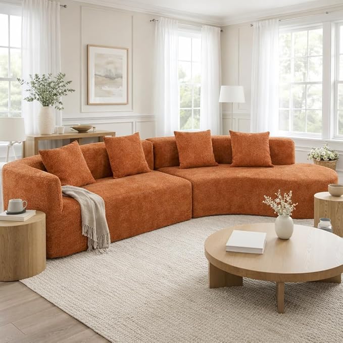 Oversized Curved Boneless Sectional Sofa Modern Floor Foam Cloud Couches for Living Room 132-Inch Right Facing Chenille Upholstered Boneless Modular Curved Sofa