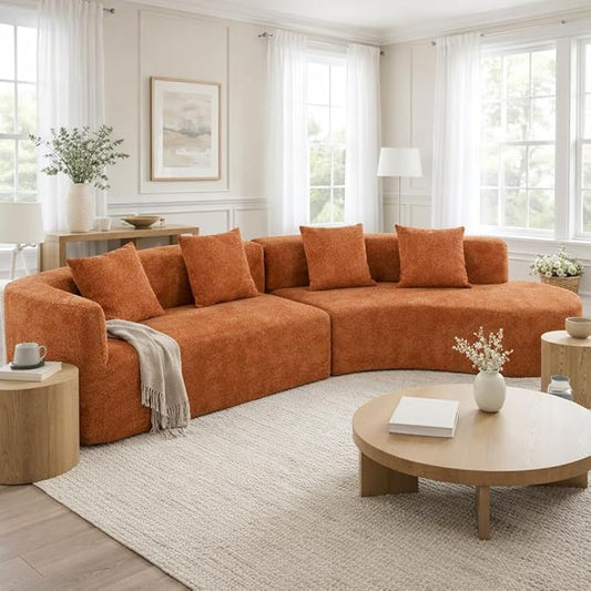 Oversized Curved Boneless Sectional Sofa Modern Floor Foam Cloud Couches for Living Room 132-Inch Right Facing Chenille Upholstered Boneless Modular Curved Sofa