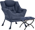 Lazy Chair with Ottoman Large Navy Accent Chair with Ottoman Comfy Reading Armchair Leisure Sofa Chair for Living Room Bedroom Dorm Room Office