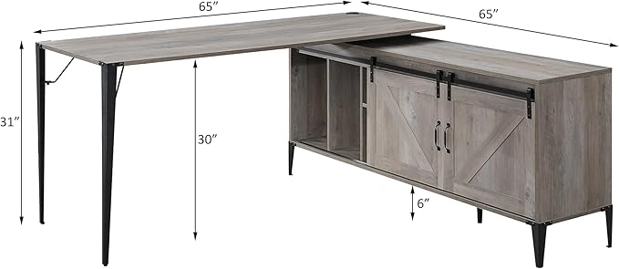 Penau Gray Oak and Black Finish Writing Desk with Spacious Cabinet Stylish Home Office Desk Durable Composite Wood Ample Storage Solution