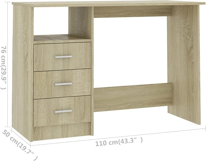 REWIS Desk with Drawers Modern Desk with Drawers Simple Solid Wood Desk with Drawer for Office Home Basic Desk Small Desk with Drawers Desk with Drawe Sonoma Oak 43.3x19.7x29.9 Engineered Wood
