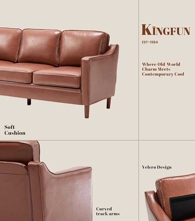 Kingfun Living Room Furniture Sets 3 Seater Couch and Loveseat Mid Century Modern Sofa Set Faux Leather Couch with Solid Wood Frame for Living Room &amp Bedroom Dark Brown