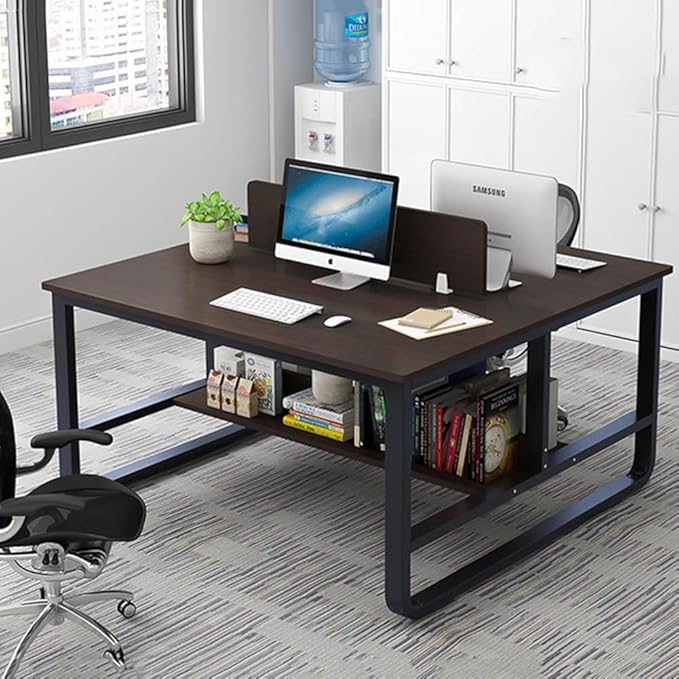 47 Inch Double Desk with Partition &amp Shelves Two Person Computer Desk Workstation for Home Office