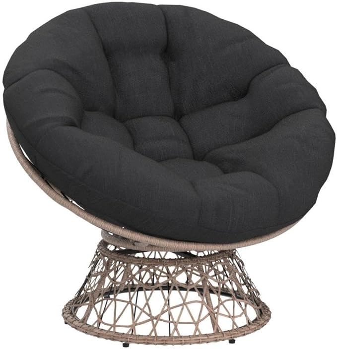 Bme 40 Ergonomic Wicker Papasan Chair with Soft Thick Density Fabric Cushion High Capacity Steel Frame 360 Degree Swivel for Living Bedroom Reading Room Lounge Onyx Stone - Brown Base