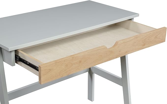 Penau Hilton Desk in Gray/Natural Solid Wood Construction Single Spacious Drawer with Metal Glides Easy Assembly Home Office or Study Desk