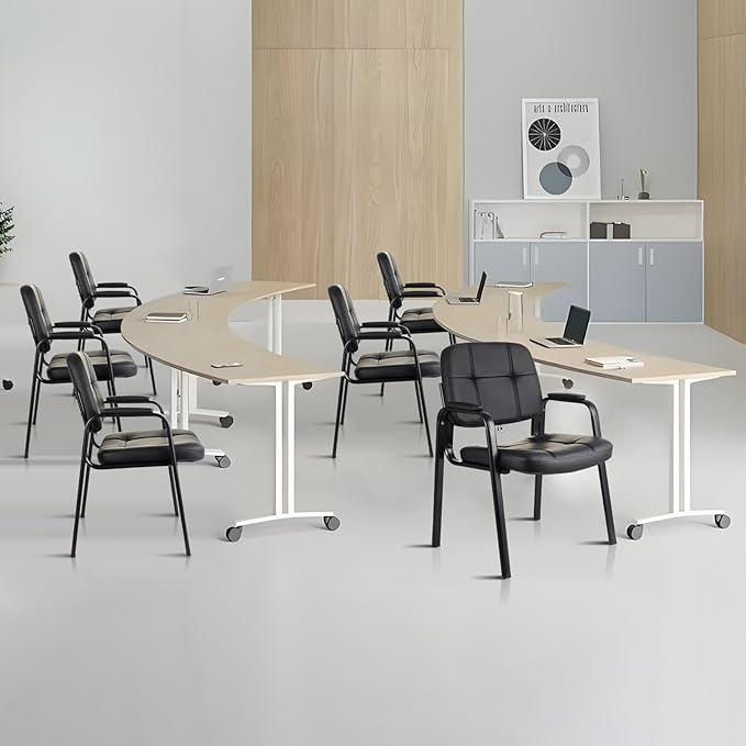 CLATINA Leather Guest Chairs Set of 6 Desk Chair No Wheels Office Reception with Padded Arms for Office Conference Waiting Room Black