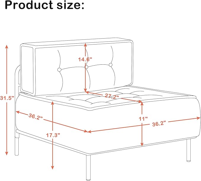 MCombo Modular Sofa Couch with Removable Cushion Accent Sofa Chair Upholstered Sofa for Living Room Apartment Office (Blue Middle Seat)