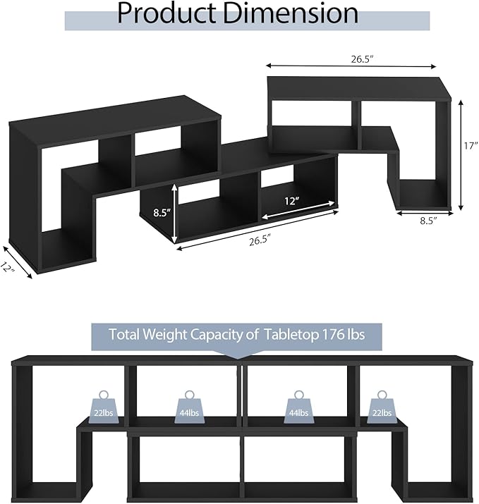 Tangkula 3 Pieces Console TV Stand Free-Combination Entertainment Center for 50 55 60 65 Inch TV Minimalist Modern TV Media Stand DIY Open Storage Bookcase Shelf for Living Room (Black)