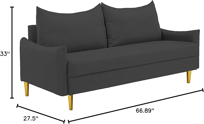 66.9“ Loveseat SofaModern Small Couches for Small SpacesSolid Wood LegsMini CouchMini loveseat with 2 PillowsSuitable for Living Room Bedroom Apartment (Dark Grey)