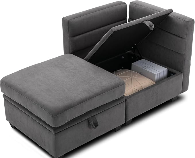 asunflower Ottoman with Storage for Couch Gray 25.2 Square Storage Ottoman Foot Rest for Living Room Large Ottomans for Dorm BedroomOffice with Deep Seating