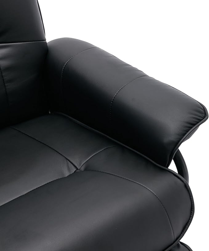 Faux Leather Manual ReclinerAdjustable Swivel Lounge Chair with FootrestCan Rotate 360 DegreesL-Right Angle Curved Wooden Frame Armrest and Wrapped Wood Base for Living RoomBlack