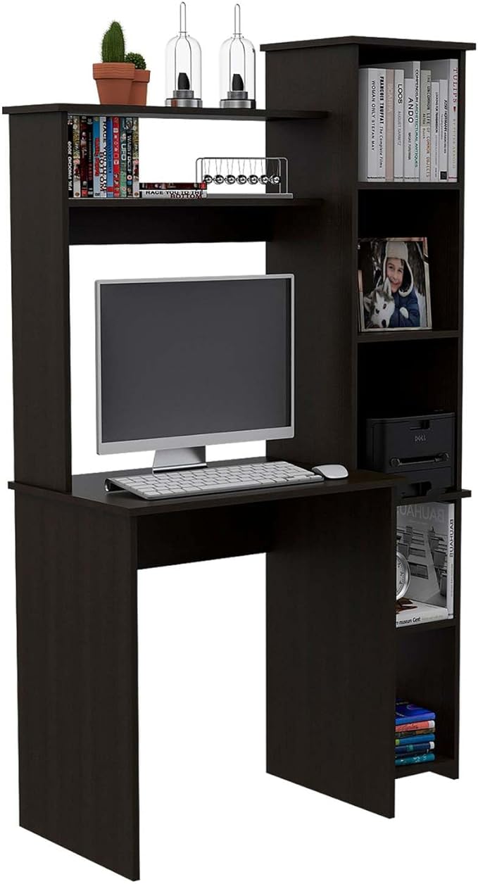 Nashville Writing Desk Six Shelves - Space-Saving Home Office Desk with Storage