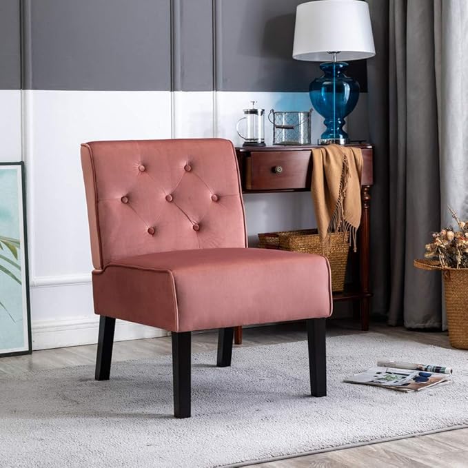 Reeso 2-Piece Living Room Armless Button Tufted Pattern Accent Chair Rose