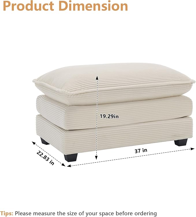 mikibama Corduroy Upholstered Couches Ottoman for Modular Sectional Sofa Beige