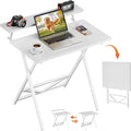 WOHOMO Folding Computer Desk with Adjustable Height 23.6 x 31.5 x 25.6 Foldable Table with Monitor Stand Small Office Desk for Bedroom Space Saving Desk for Home Office Easy Assemble White