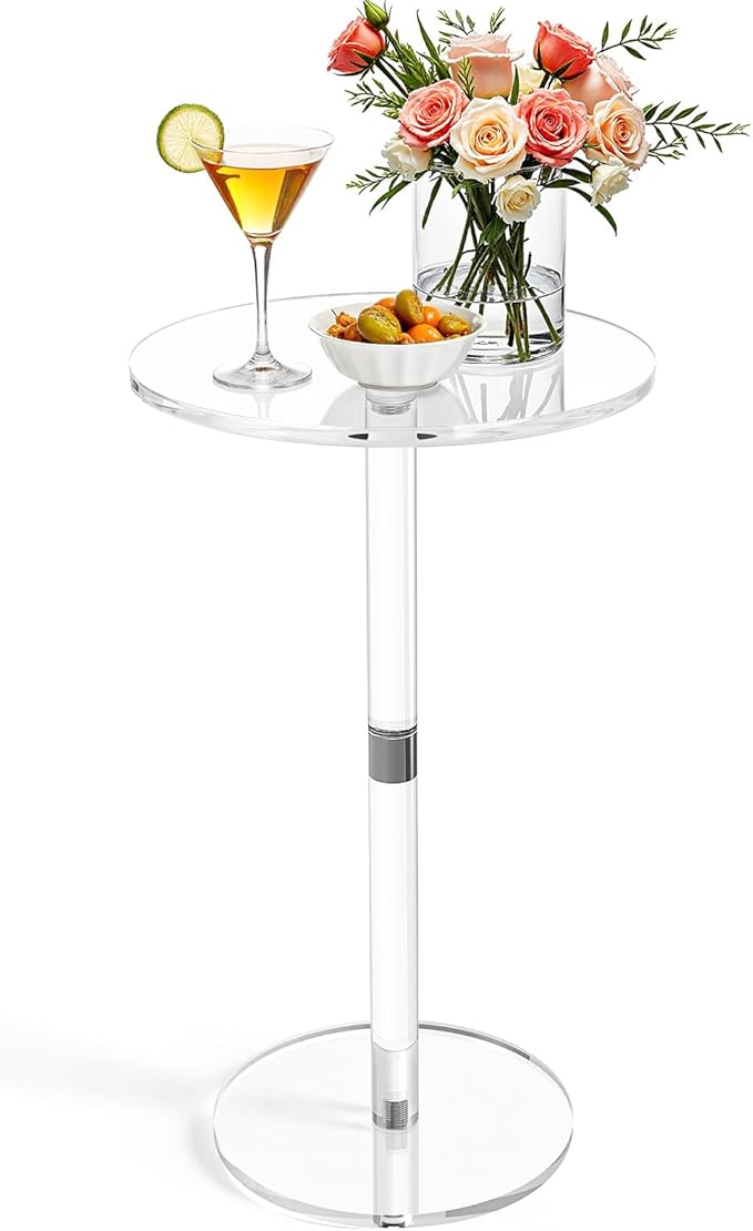 11.8 Round Clear Acrylic End Table - Modern Small Space Side Table for Living Room Bedroom Office Outdoor | Sturdy Easy to Install Multi-Purpose