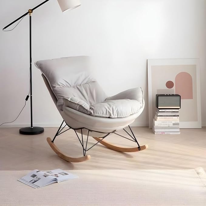 LITFAD Modern Rocking Chair Faux Leather Leisure Glider Chair Upholstered Rocking Seat Comfy Rest Reading Chair Water Resistant Nursery Chair for Living Room Bedroom Nursery-Grey