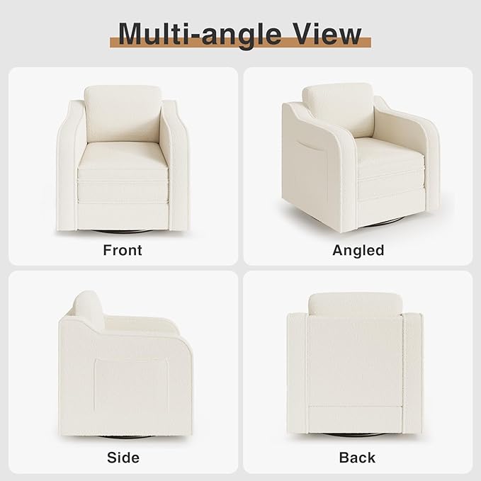 Swivel Accent Chairs for Living Room 30 Inches Modern Arm Chair Upholstered Armchair Single Sofa for Bedroom Apartment Reading Room White