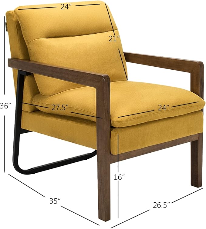 GOFLAME Mid-Century Accent Sofa Chair Modern Linen Fabric Armchair with Extra-Thick Padded Backrest and Seat Cushion Single Sofa Chair for Living Room Bedroom Office Guest Room Yellow
