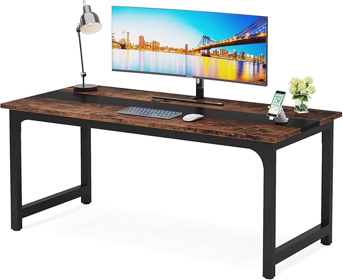 LITTLE TREE 63 Inch Large Executive Office Desk Simple Computer Workstation with 31.5 inch Extra Wide Desktop for Home Office