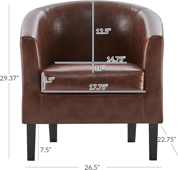 BELLEZE Accent Barrel Chair Club Tub Sofa Corner Chair with Flared Legs and Cozy Soft Padding for Living Room Bedroom Waiting Room - Caramel
