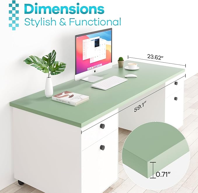 Kaboon Universal Tabletop 23.62 D x 59.1 W Green One Piece Wood Table Top for Standing Desk Reversible Melamine Countertop for Home Office