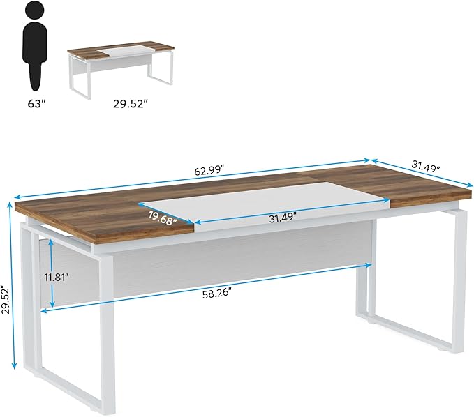Tribesigns 63 Computer Desk Home Office Desk Writing Table for Workstation Modern Executive Desk with Sturdy Legs (Only Table) (Oak Karo &amp White)