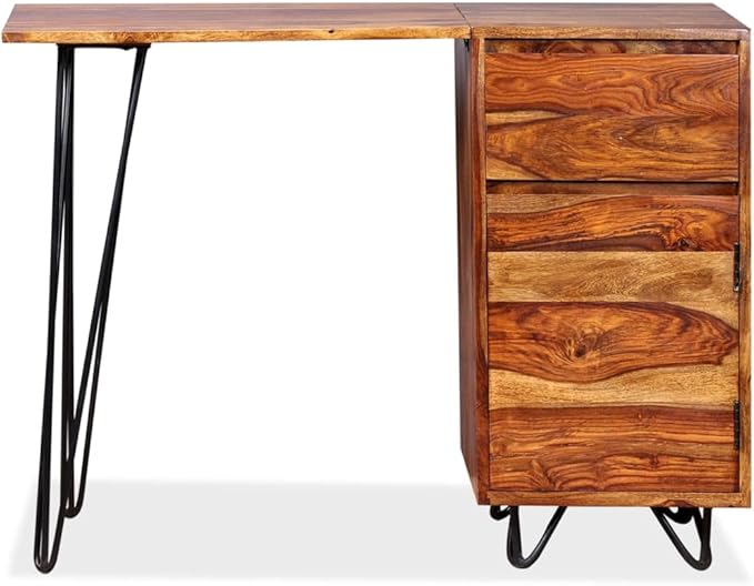 Wooden Writing Computer Desk with 1 Drawer and 1 Cabinet Home Office Desk Writing Study Table PC Desk Workstation for Bedroom Solid Sheesham Wood 43.3 x 17.7 x 29.9